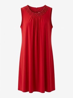 Dress Barn Red Sleeveless Beaded Neck A-Line Dress